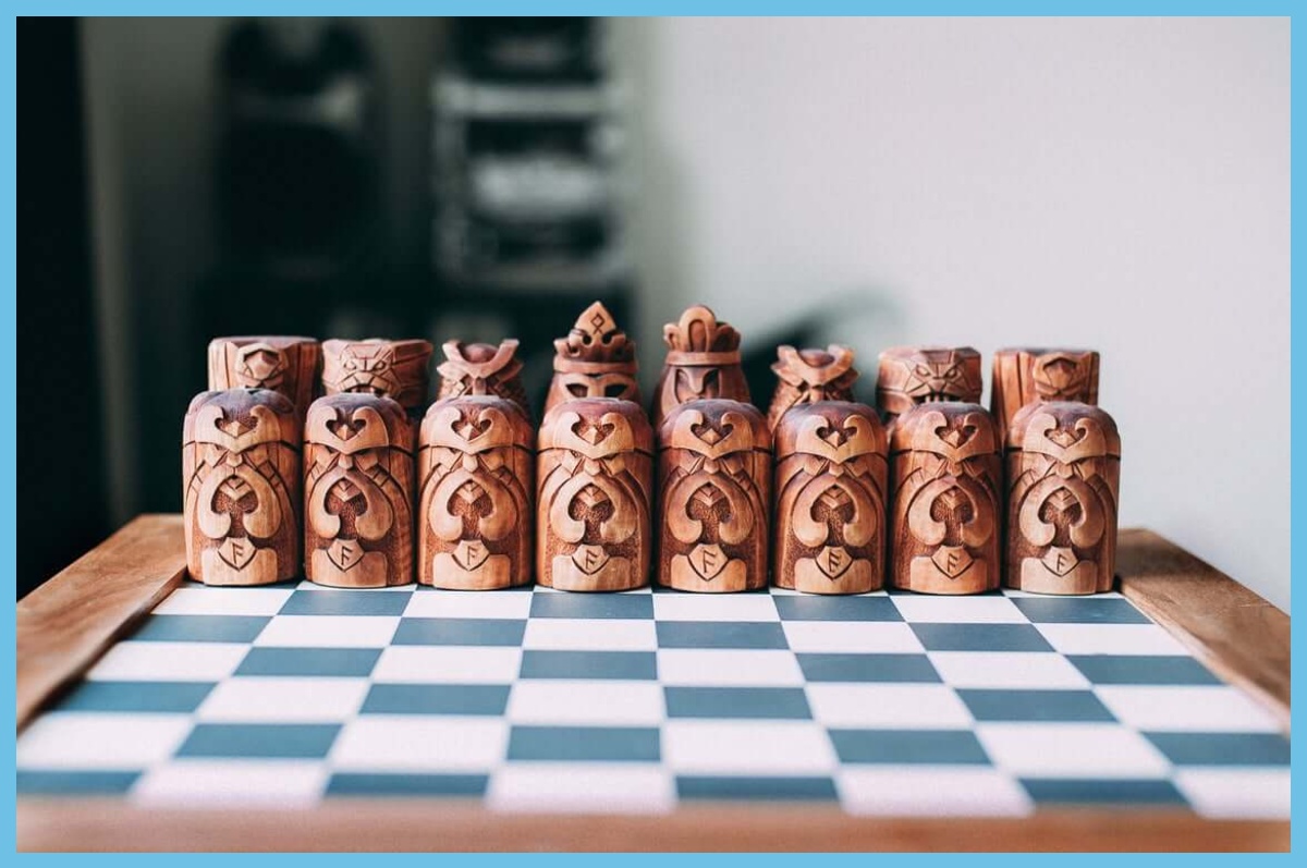 Norse mythology wooden chess board
