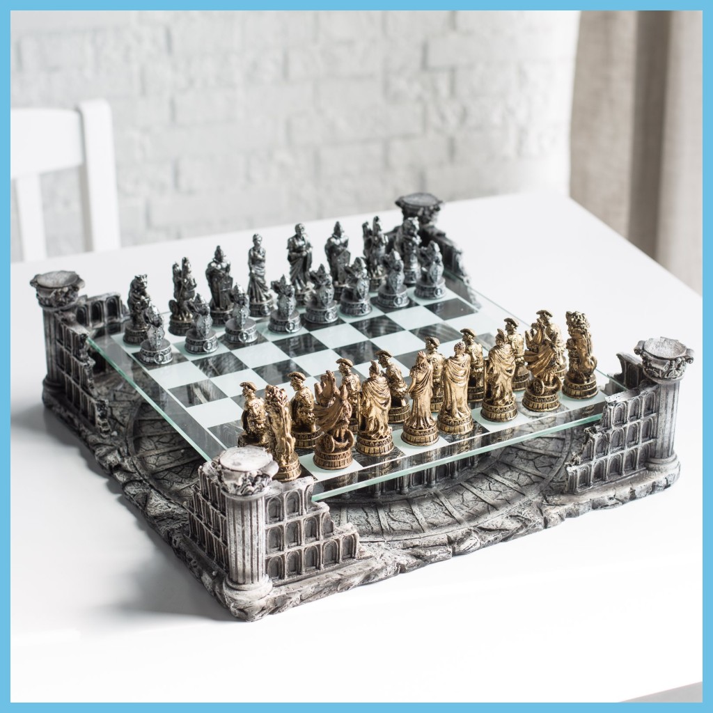 16″ Pewter & Glass 3D Coliseum Roman Chess Pewter & Glass 3D Coliseum Roman Chess Set