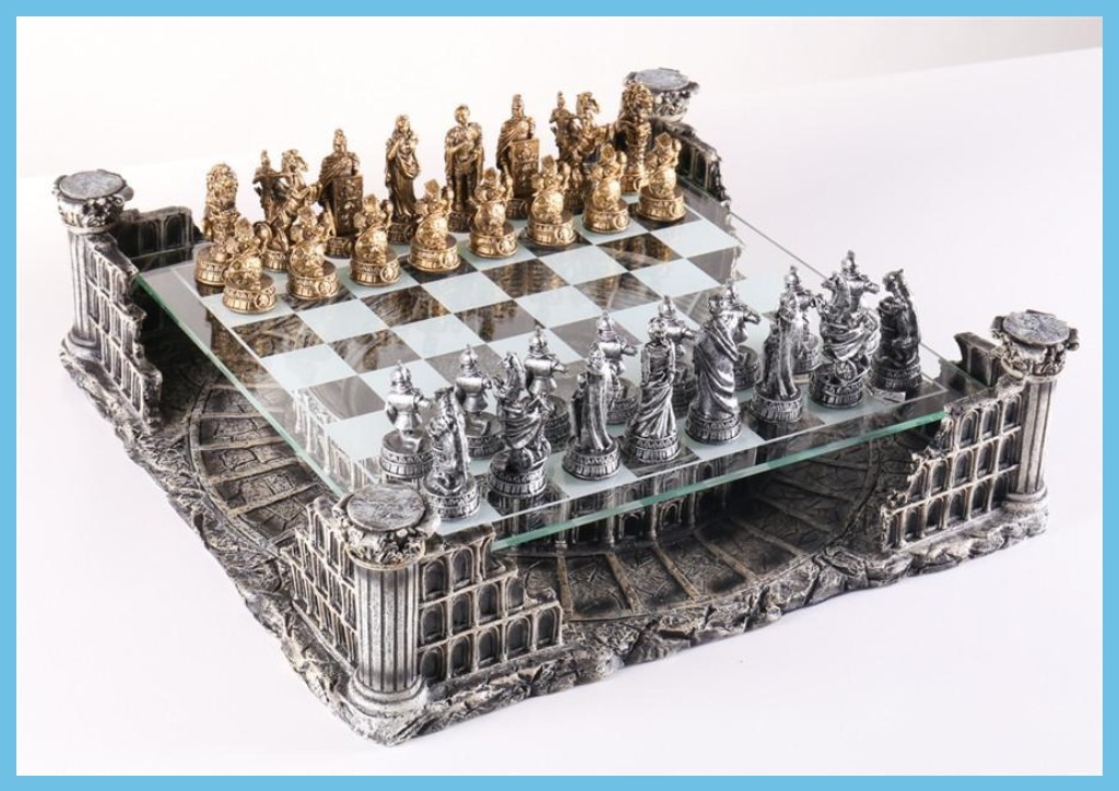 16″ Pewter & Glass 3D Coliseum Roman Chess Pewter & Glass 3D Coliseum Roman Chess Set