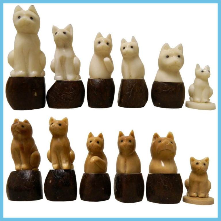 Sustainable Ivory Cat Chess Pieces