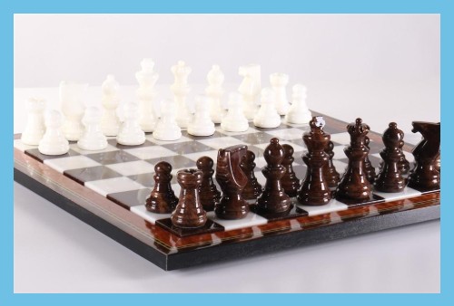 Brown &Amp; White Alabaster Chess Set
