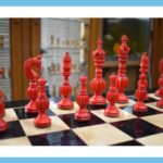 Royal Series Bone Chess Pieces Natural Bone &Amp; Red Stained Bone