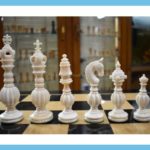 Royal Series Bone Chess Pieces Natural Bone &Amp; Red Stained Bone