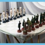 Us Army Versus Navy Military Chess Set Hand Painted With Glass Board