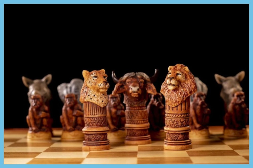 Animal Hand Carved African Chess Pieces 3