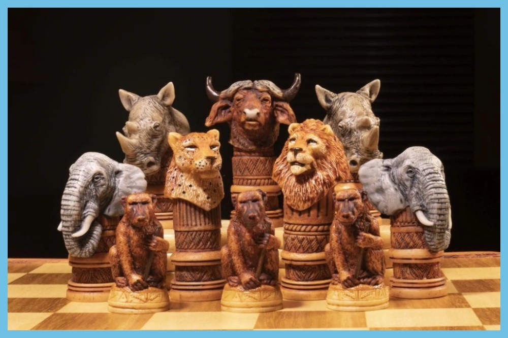 Animal Hand Carved African Chess Pieces