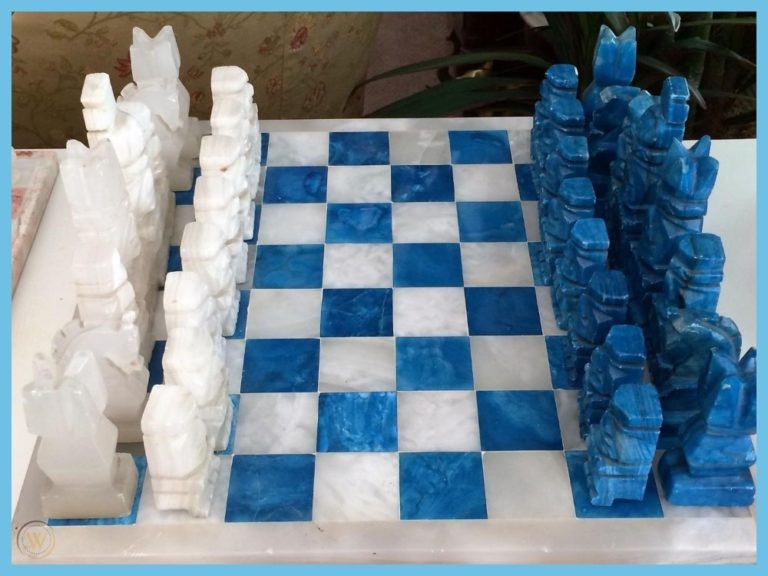 Blue and White Marble Chess Set