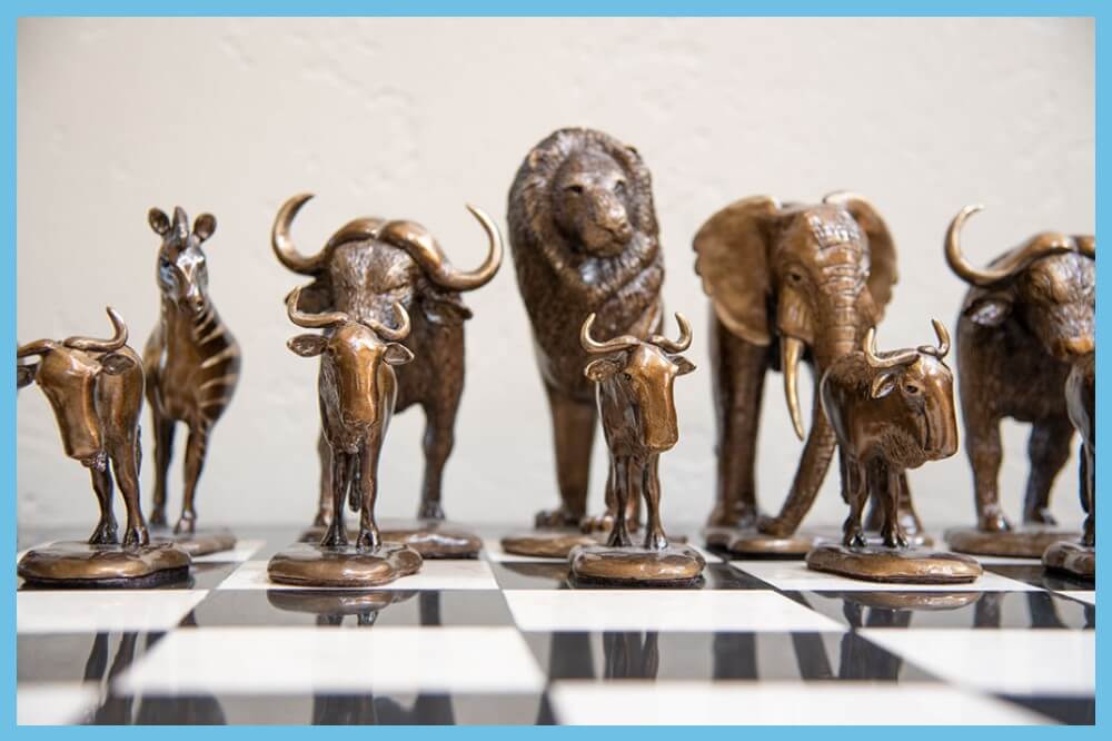 Bronze Safari Animal Chess Pieces 3