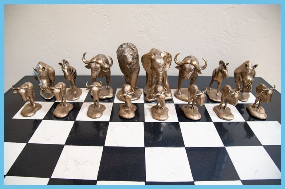 Bronze Safari Animal Chess Pieces