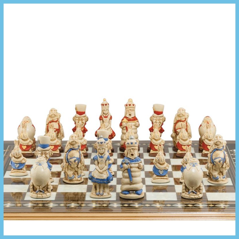 Hand Painted Alice in Wonderland Chess Set