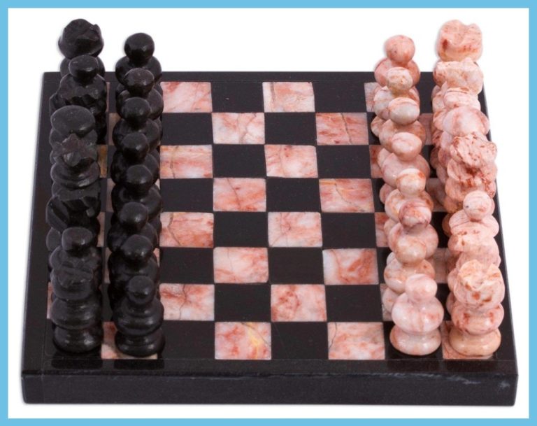 Pink And Black Marble Chess Set