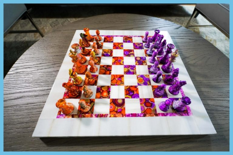 Purple and Orange Marble Chess Set