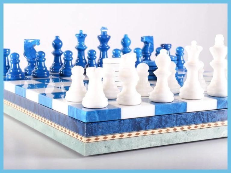 Blue And White Alabaster Chess Set