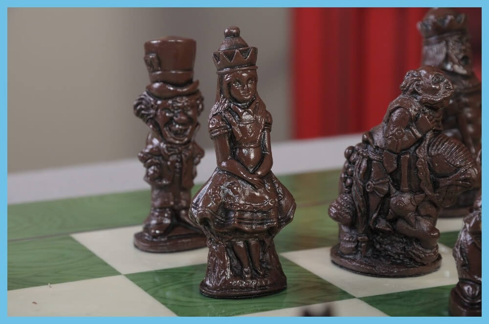 Brown and Natural Alice in Wonderland Chess Pieces 4