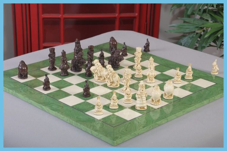 Brown And Natural Alice In Wonderland Chess Set