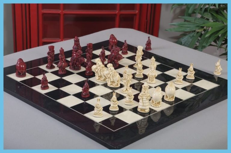 Red And Natural Alice In Wonderland Chess Set