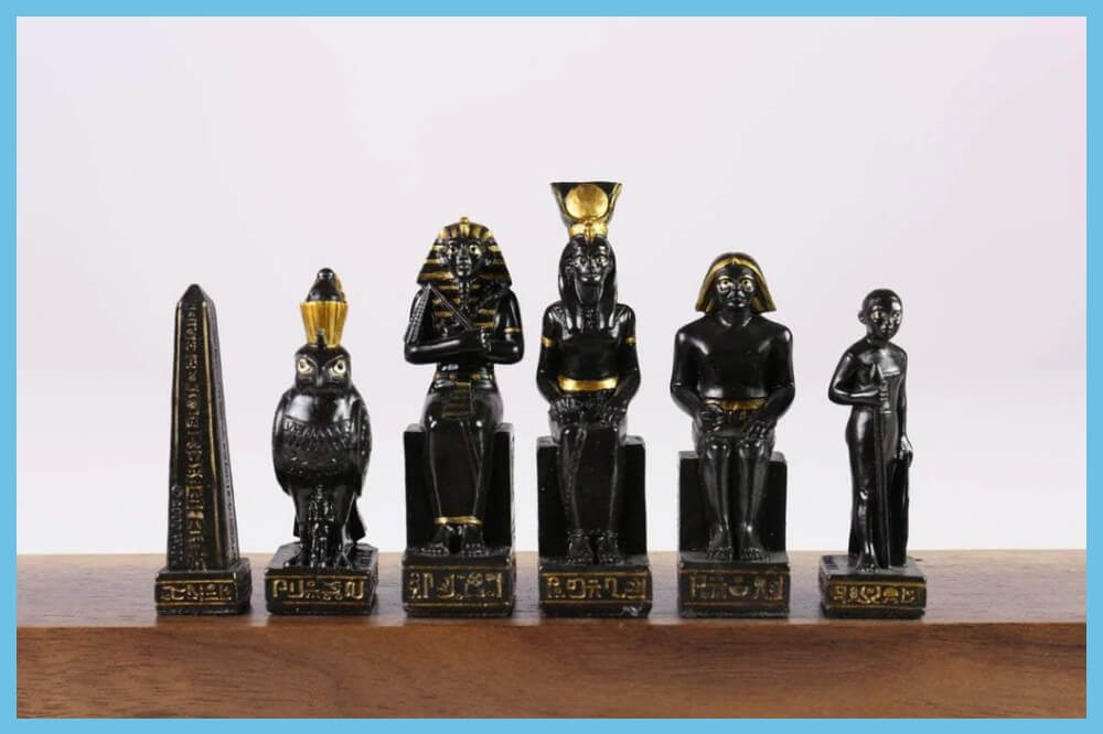 Romans vs. Egyptian Black and White Chess Pieces