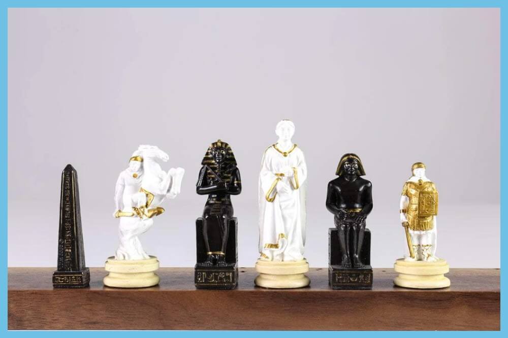 Romans vs. Egyptian Black and White Chess Set