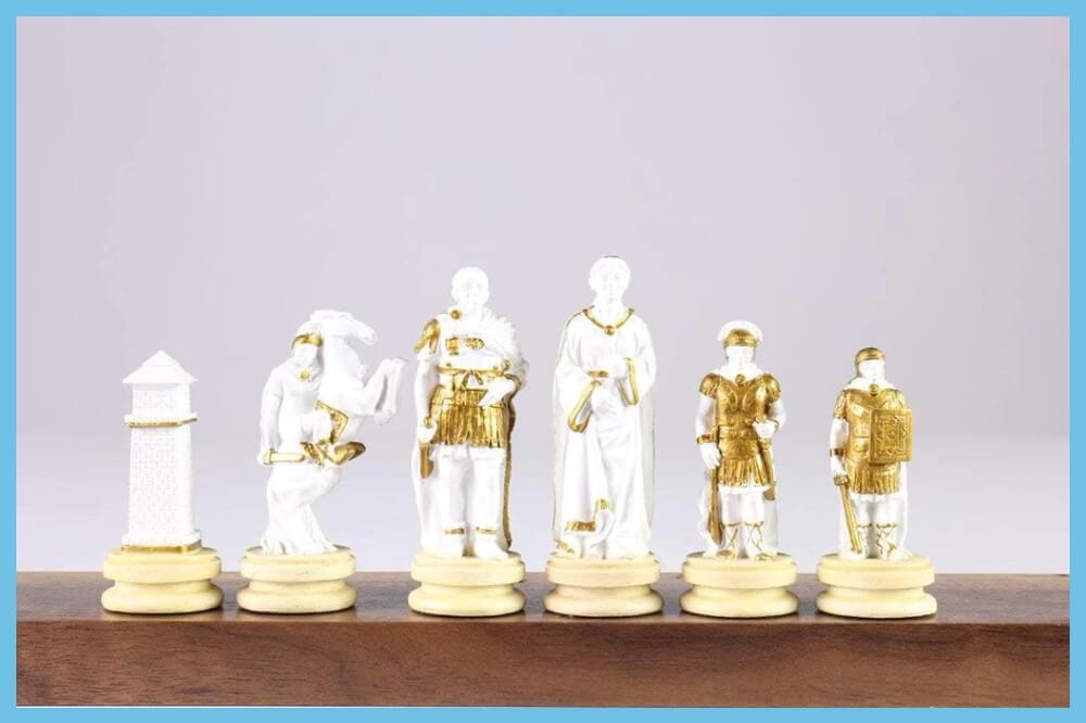 Romans vs. Egyptian Black and White Chess Sets