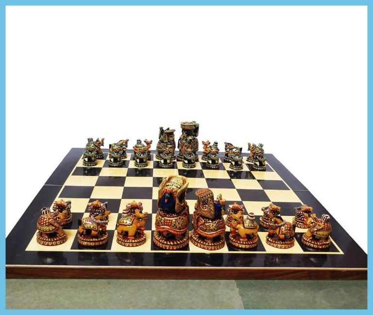 Elephant Theme Indian Maharaja Wooden Chess Set