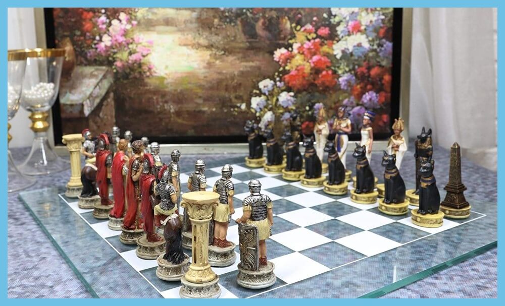 Pharaoh Army VS Augustus Caesar Frosted Glass Chess Set