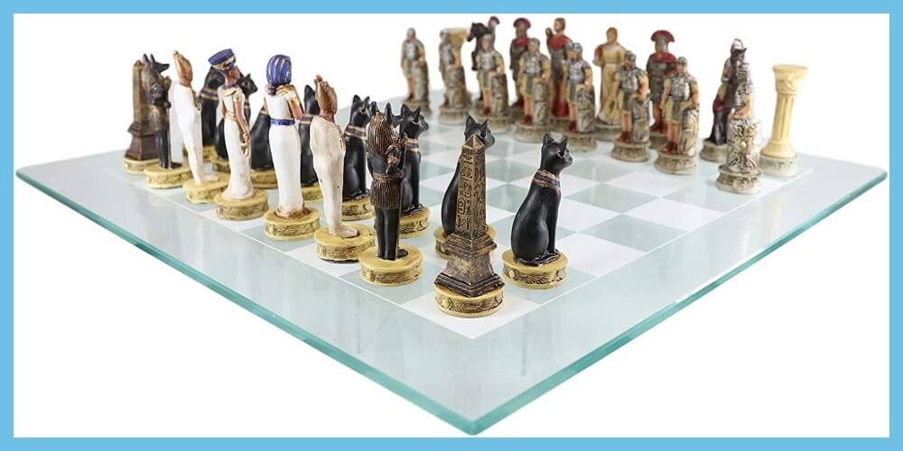 Pharaoh Army VS Augustus Caesar Frosted Glass Chess Sets