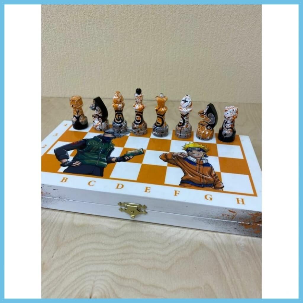 naruto handmade orange chess board with figures