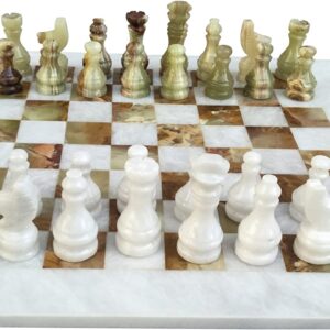 Green And White Marble Chess Set