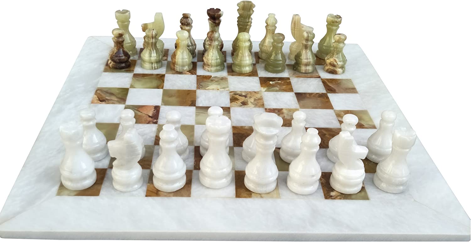 Green And White Marble Chess Set